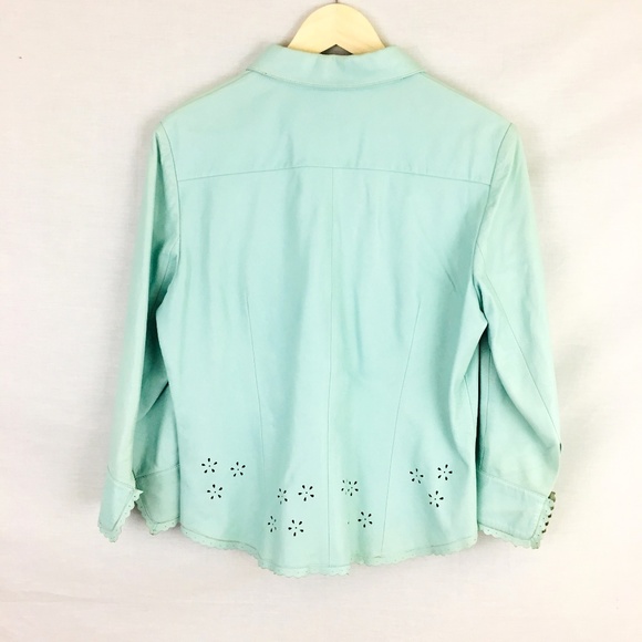 Carlisle Perforated Floral Blue Leather Jacket 10 - Picture 6 of 8